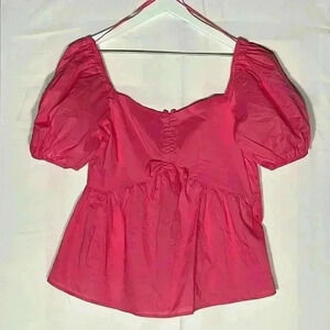 Aqua Women’s BOHO Top Pink S Women’s  Off  Shoulder Puffy Sleeves  Crop Casual